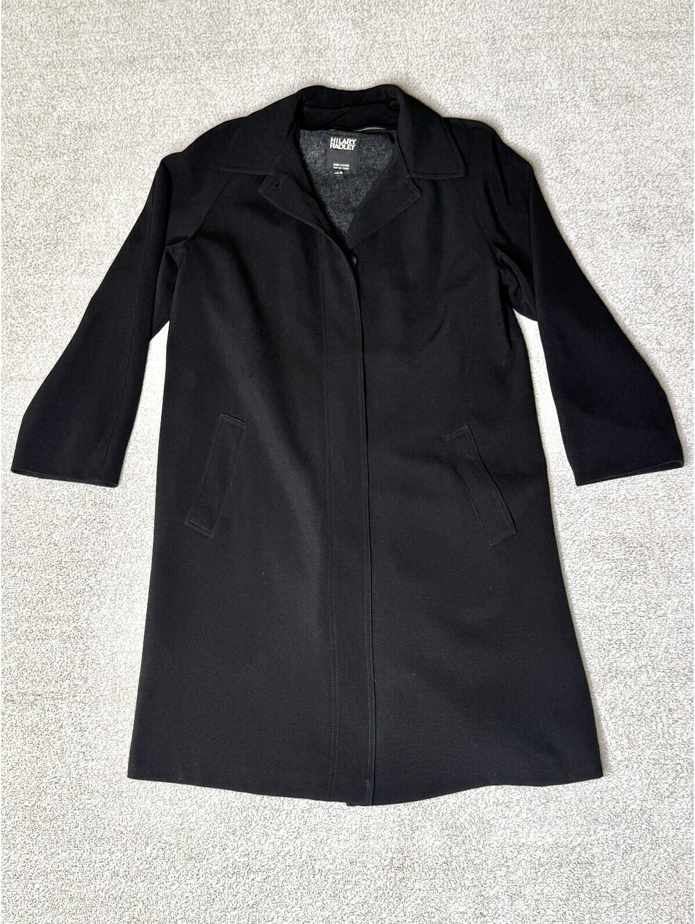 Hilary Radley Black Wool Blend Long Coat Size 4 Zip-Out Liner Classic Career